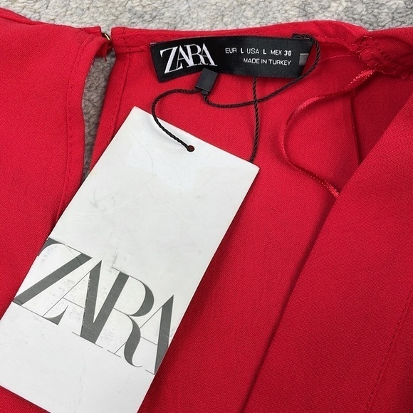 NWT Zara Red Romper Half Puff Dolman Sleeve V Neck Shorts Sz L - Picture 12 of 15